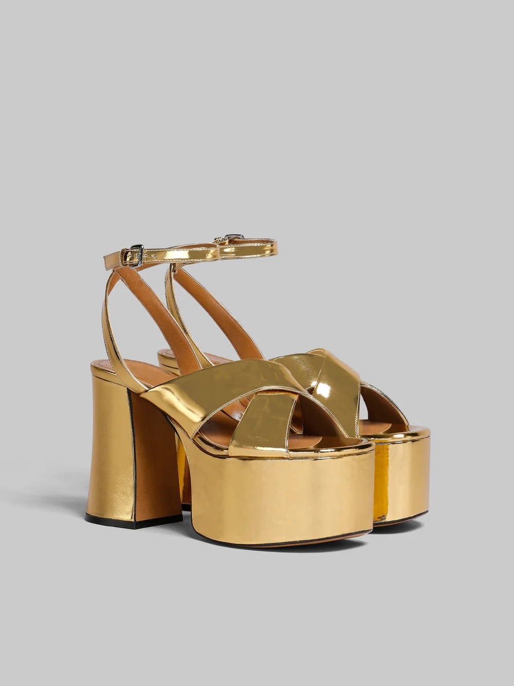 Marni Gold Leather Platform Sandals Size 38